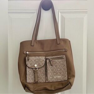 Calvin Klein Large Brown Nylon Shoulder/Tote Hand Bag.